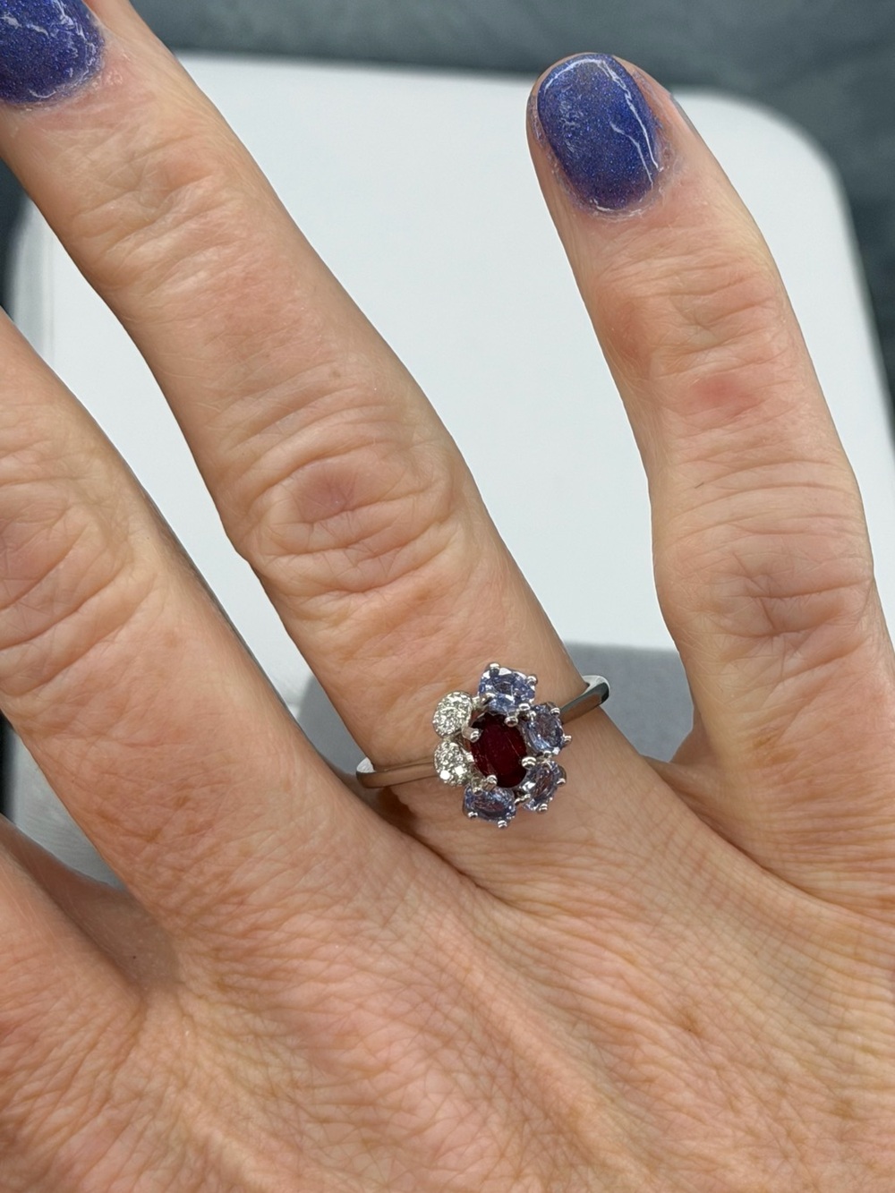 Breathtaking Ruby & Tanzanite Gemstone Ring 925 Sterling Silver Size 7.5 Genuine